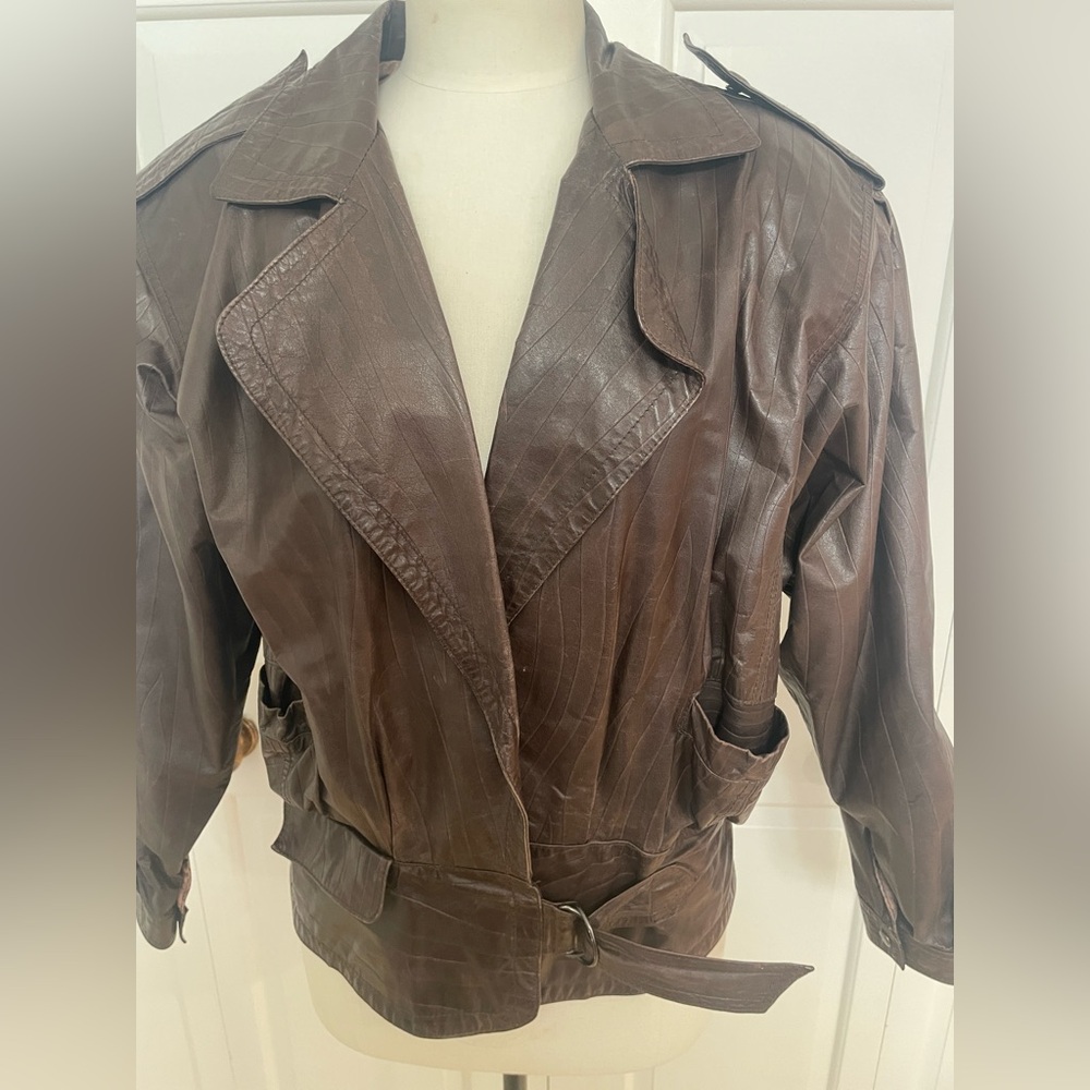 vintage 1980s Winlit brown cropped leather jacket Medium